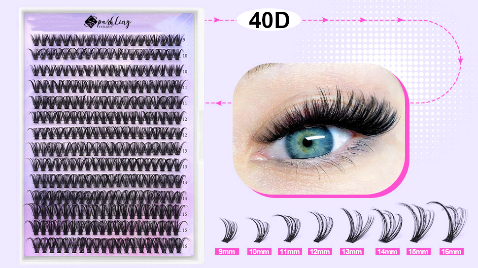 Obtenga pestañas glamorosas con extensiones de pestañas caseras usando grupos de pestañas esponjosas 40D